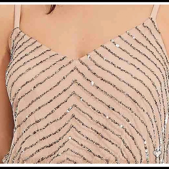 Adriana Papell sequin blouson dress in Taupe Pink - Picture 3 of 7